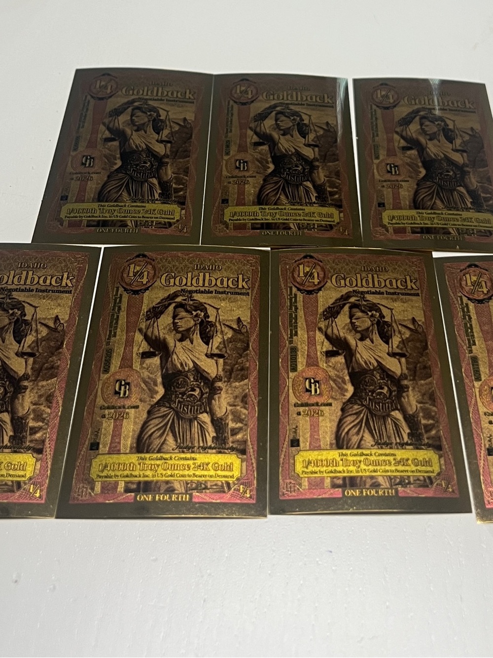 7 Goldback 1/4 Gold Note Collectible